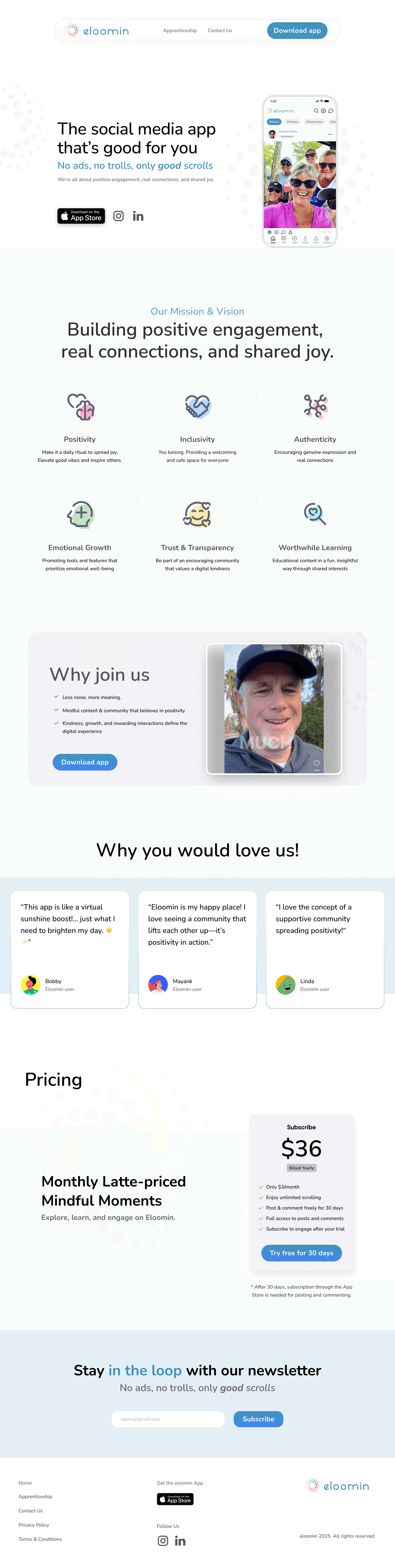 Eloomin marketing website homepage