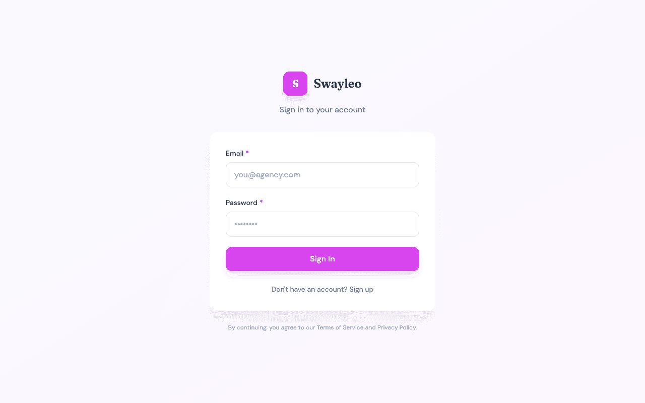 Swayleo brand management dashboard